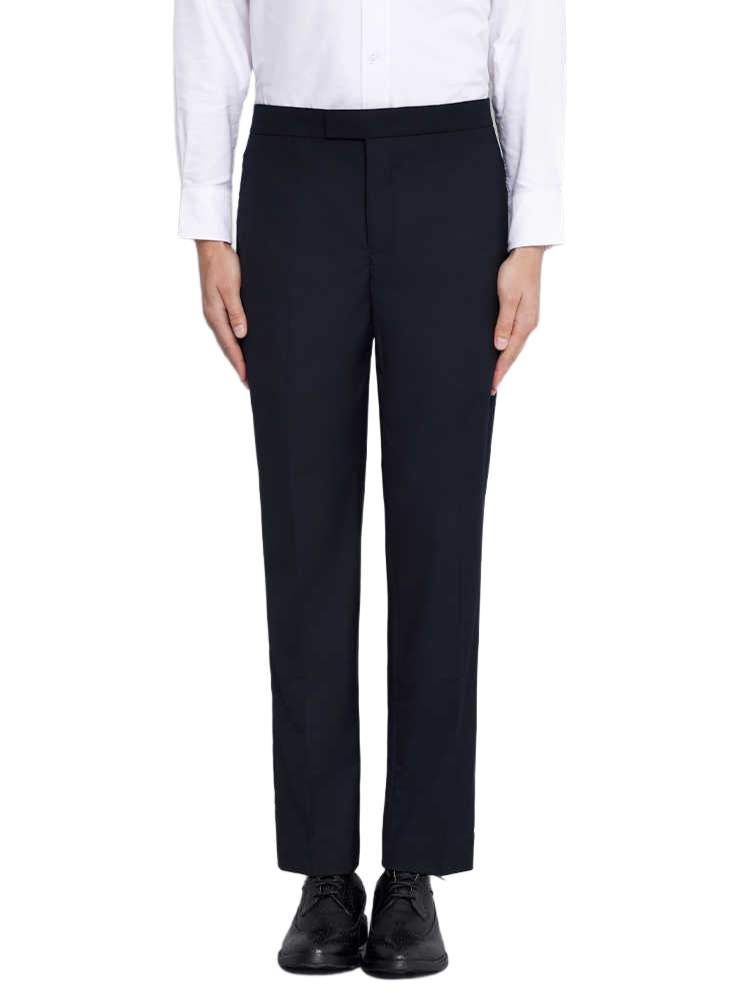Thom Browne Style Men's Casual Trousers - 100% Wool with Adjustable Backstrap with Signature Four-Bar... - Image 6