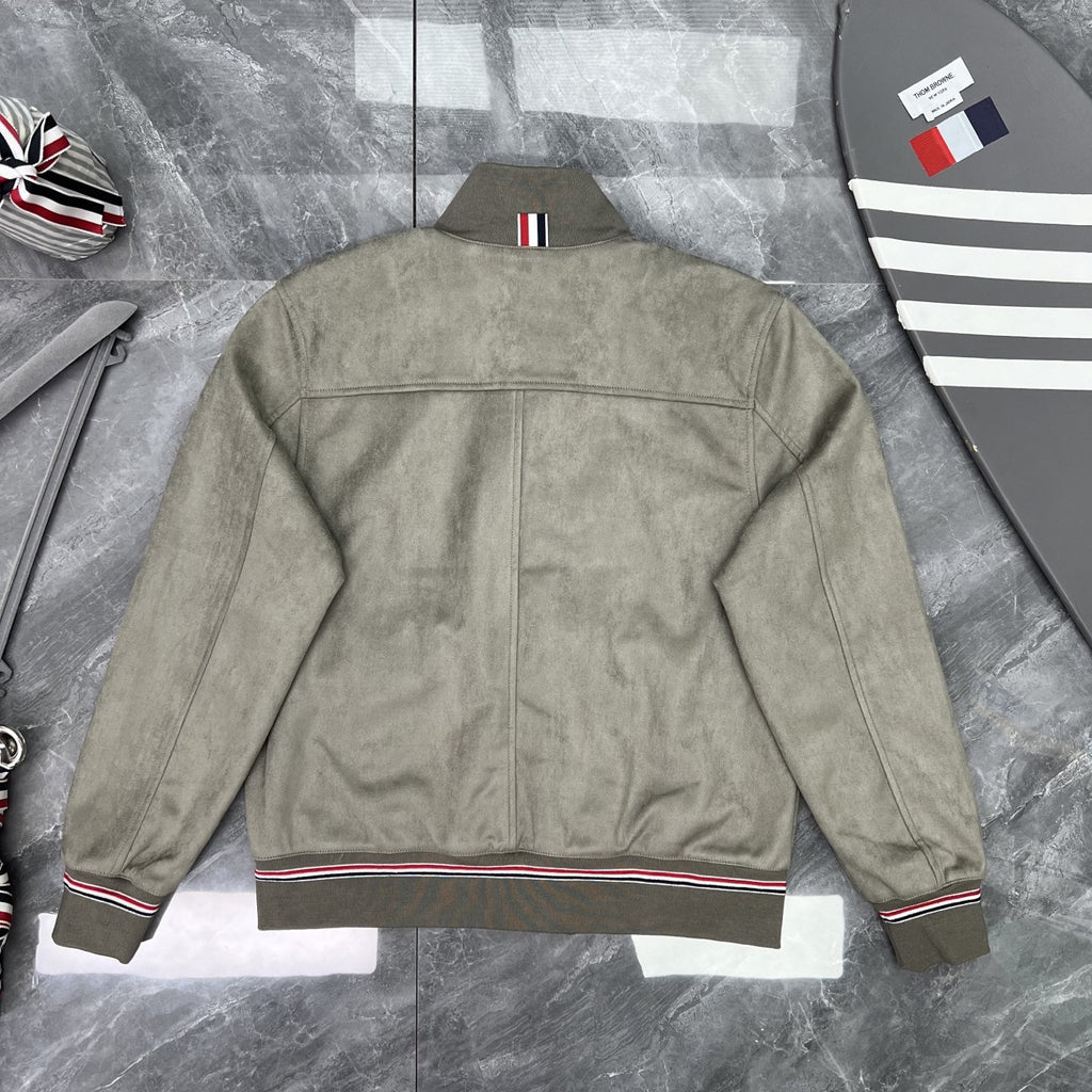 Thom Browne Men's Stand-Collar Button Jacket with Stripe Trim