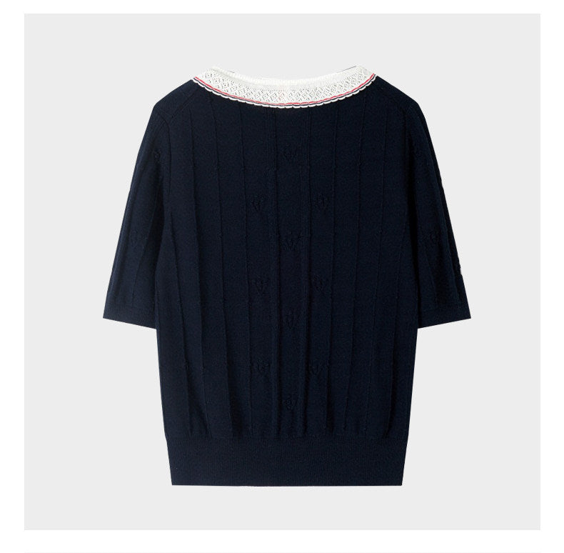 2026ss Women's Lace Collar Knit Top THOM TREND