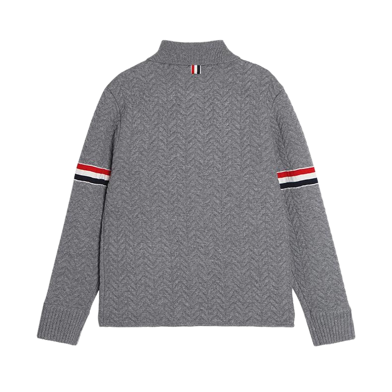 Unisex Herringbone Cardigan Jacket by Thom Browne, outerwear detail view
