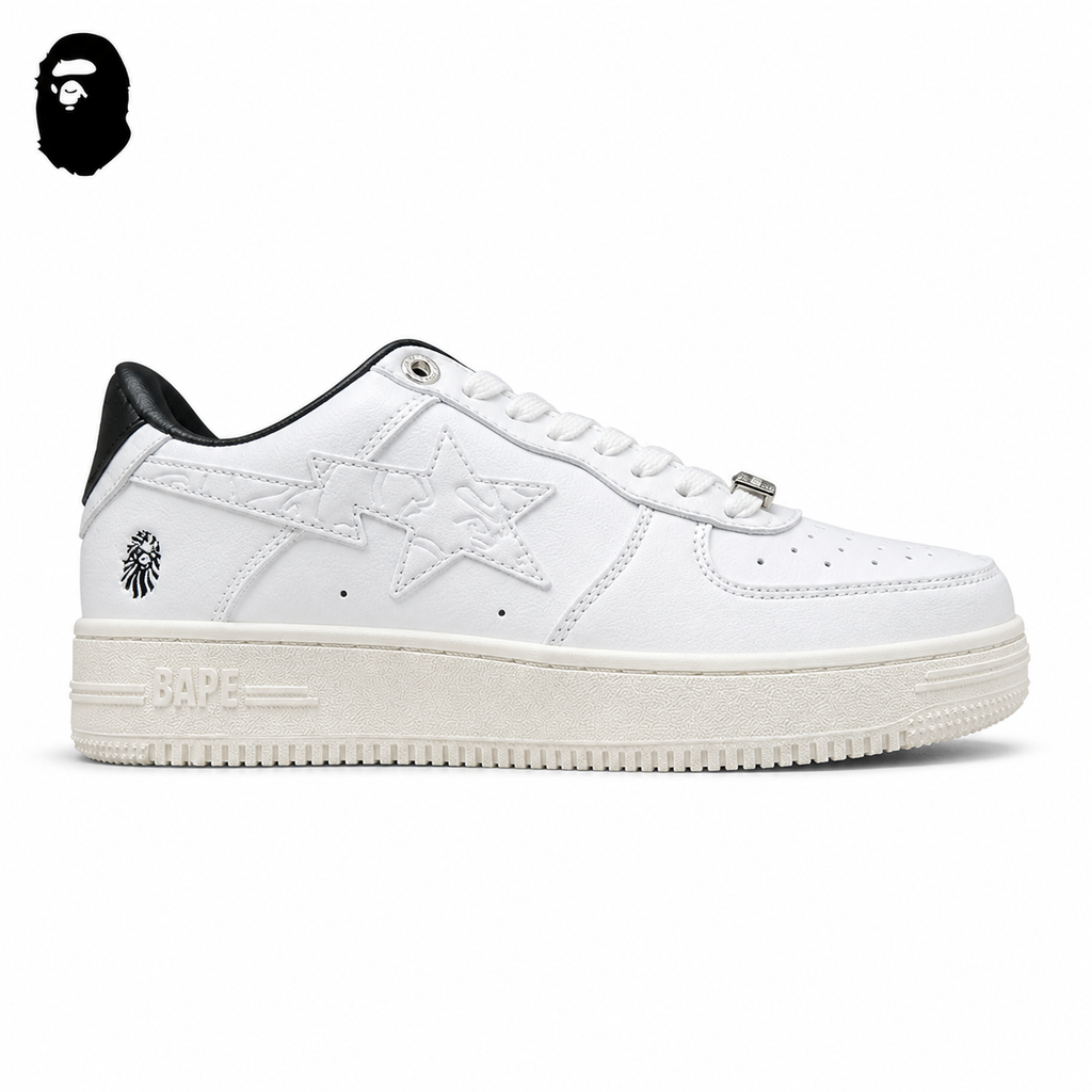 BAPE STA Tokyo Low-Top Sneakers - Triple White, single side view on a white background