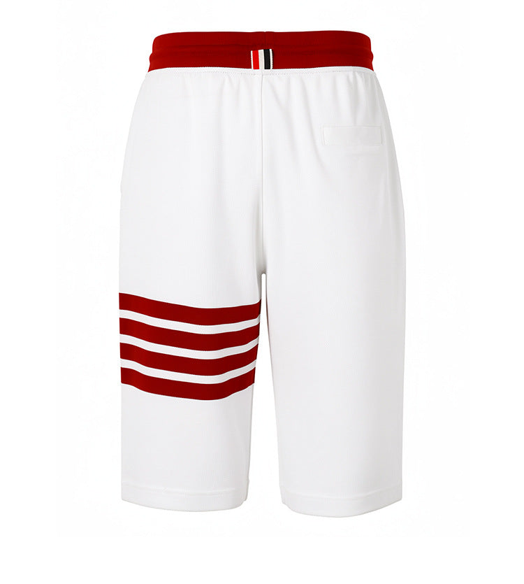 Thom Browne Style Athletic Cotton Shorts with Signature Four-Bar Detail - Image 2