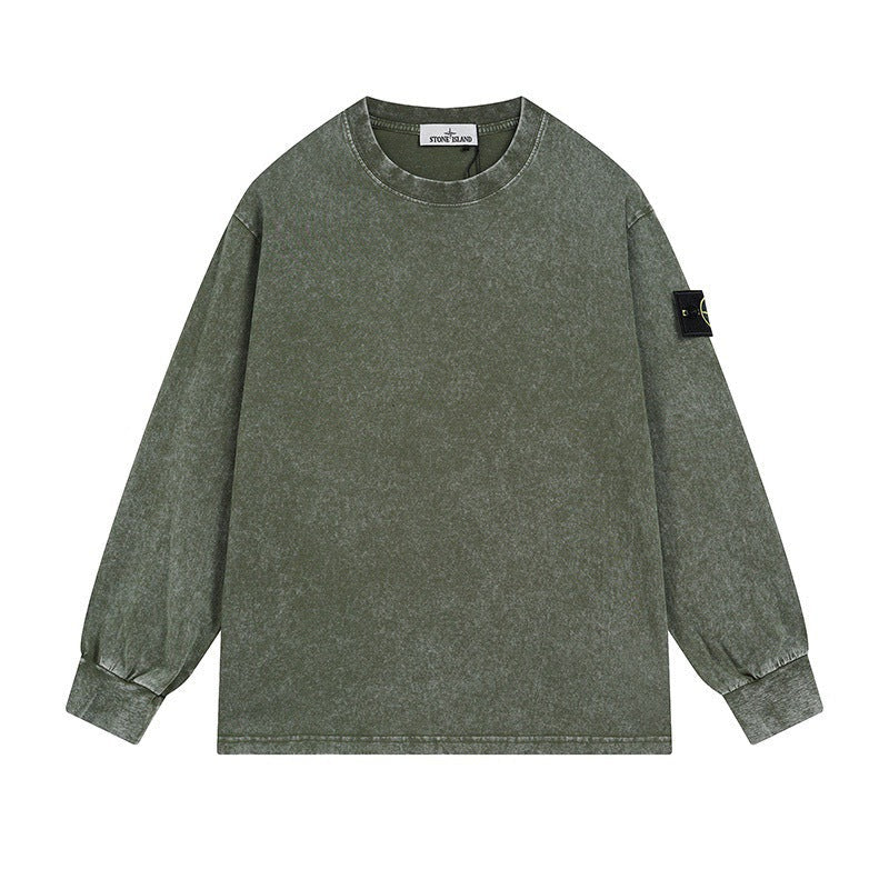 Stone Island Compass Badge Washed Oversized Long-Sleeve Tee - brown product detail view