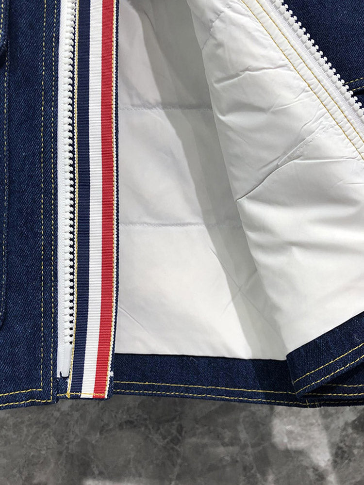 Men's denim jacket by Thom Browne, outerwear detail view
