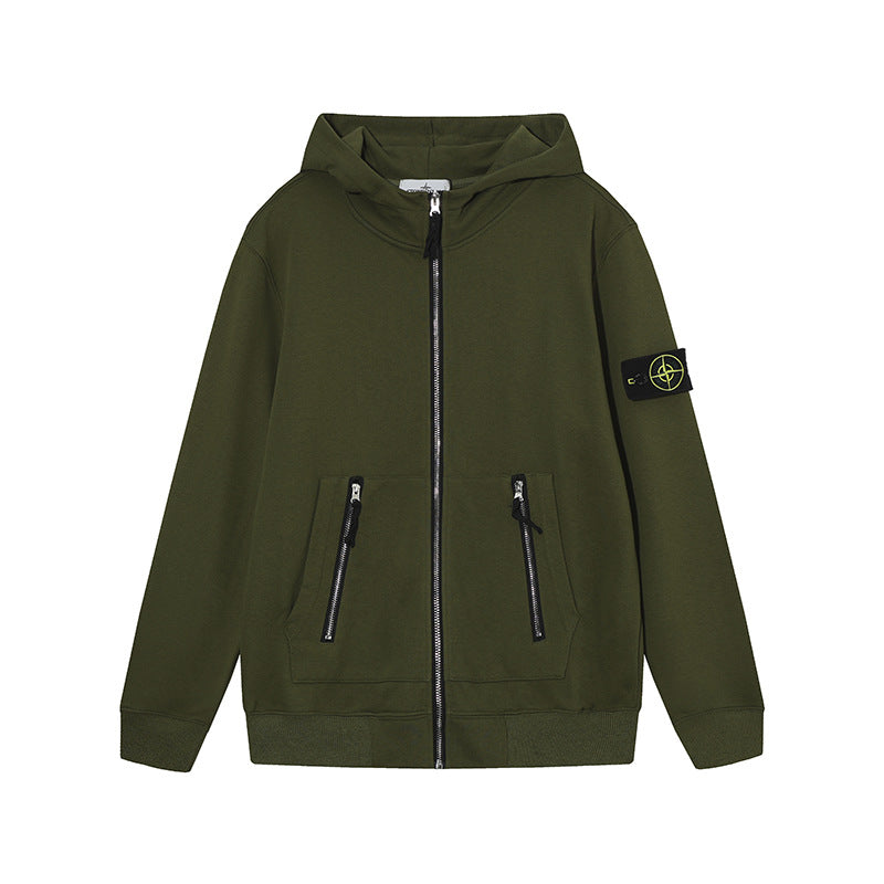 Stone Island Compass Badge Zip-Up Fleece Hoodie - Blue product detail view