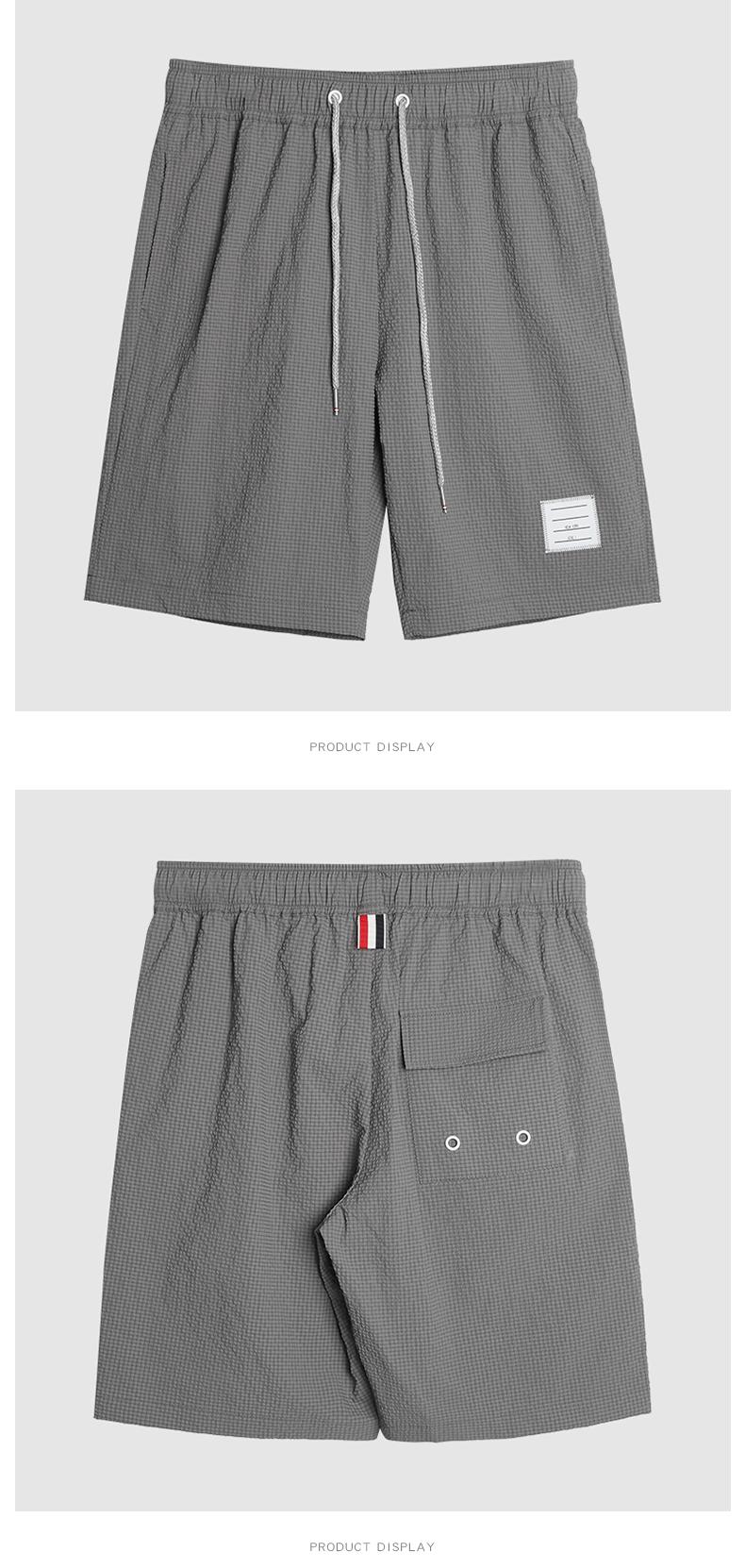 Thom Browne Style Men's Casual Shorts with Signature Four-Bar Detail - Image 4