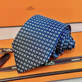 Hermes Style Men's H Pattern Woven Silk Tie - Detail Image 2