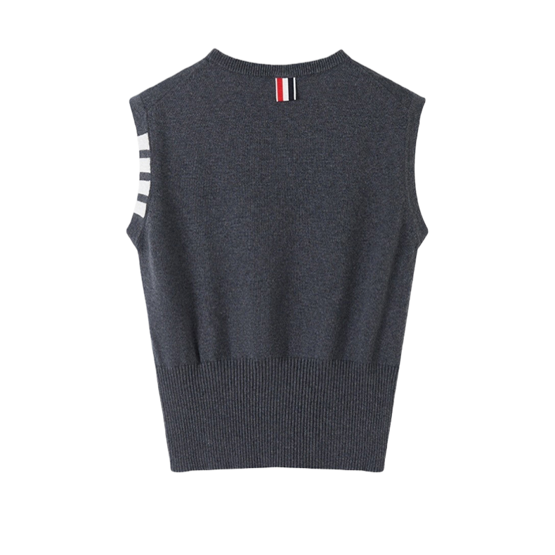 Four-Bar Knit Sweater Vest by Thom Browne, knitwear detail view