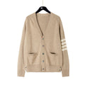 4 - Bar Premium Cotton V - Neck Cardigan - Classic Khaki Knit by Thom Browne, knitwear detail view