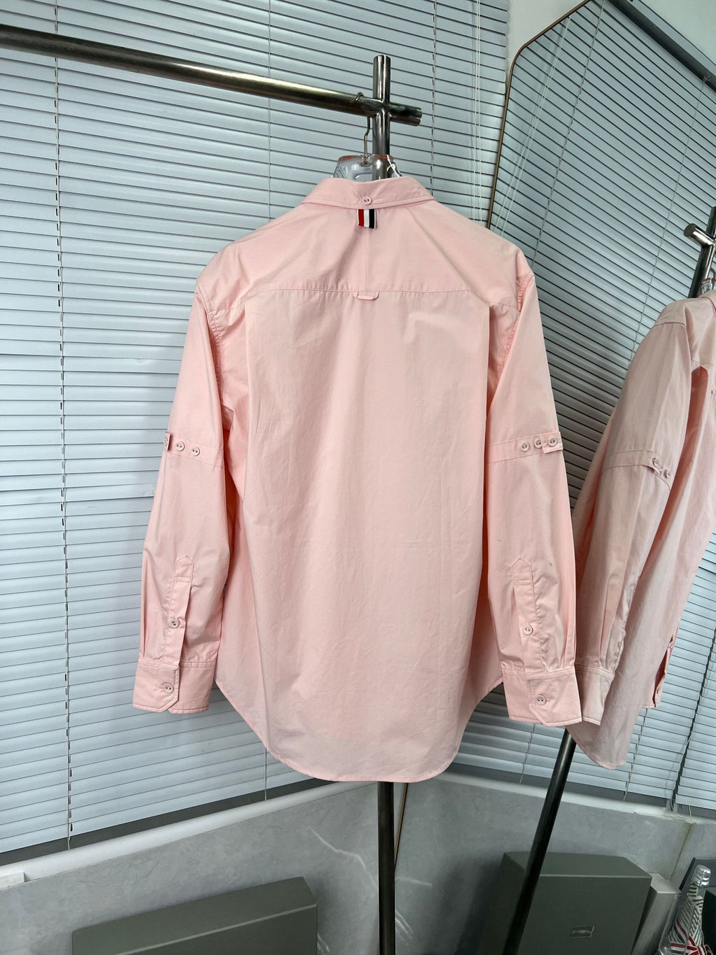 Pocket Crest Embroidered Oversized Poplin Shirt - Long Sleeve by Thom Browne, shirt detail view