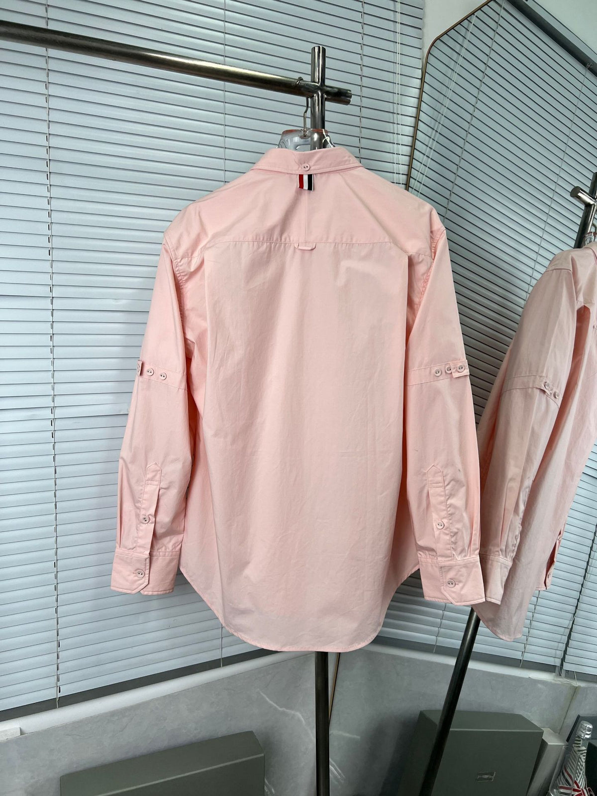 Pocket Crest Embroidered Oversized Poplin Shirt - Long Sleeve by Thom Browne, shirt detail view