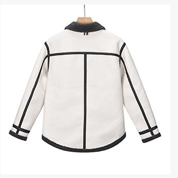 Lapel wool coat by Thom Browne, outerwear detail view