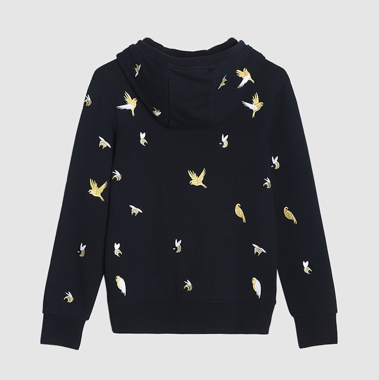 Premium 100% Cotton Embroidered Hoodie - Artistic Zip - Up Hooded Sweatshirt by Thom Browne, garment detail view