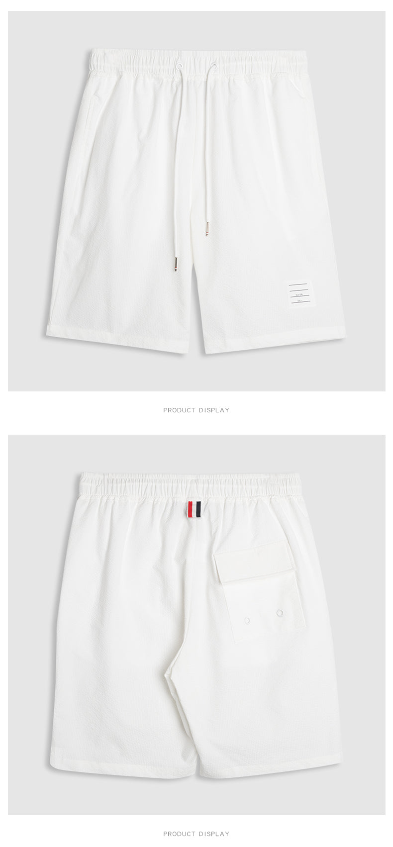 Thom Browne Style Seersucker Shorts - Lightweight Textured Summer Shorts - Image 5