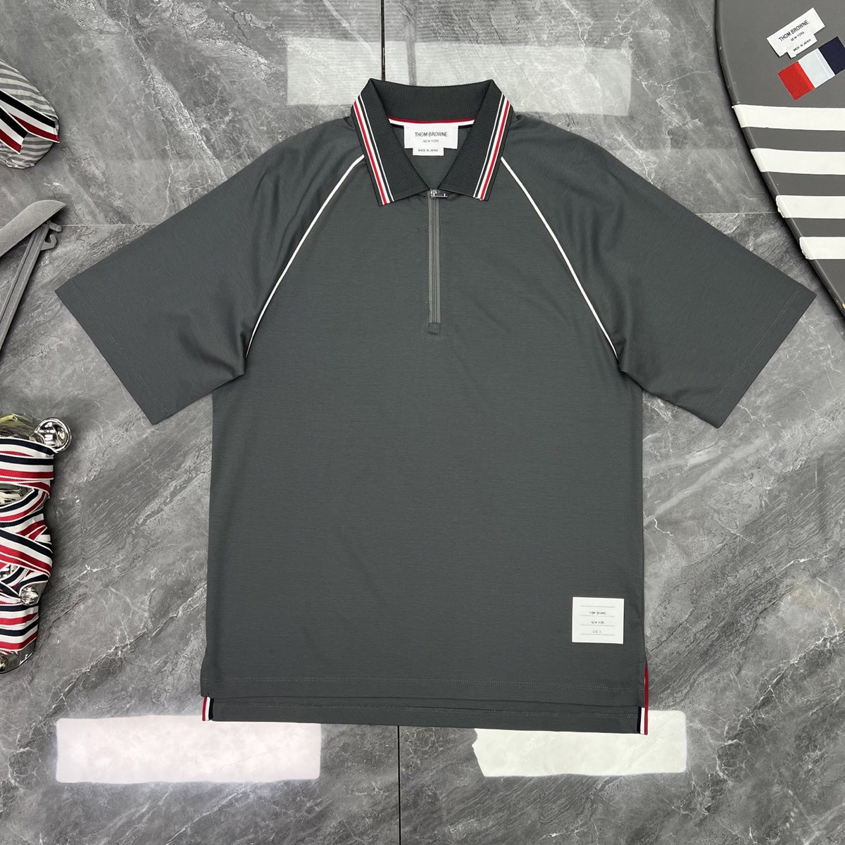 Striped Raglan Sleeve Zip Polo Shirt | Quick-Dry Short Sleeve