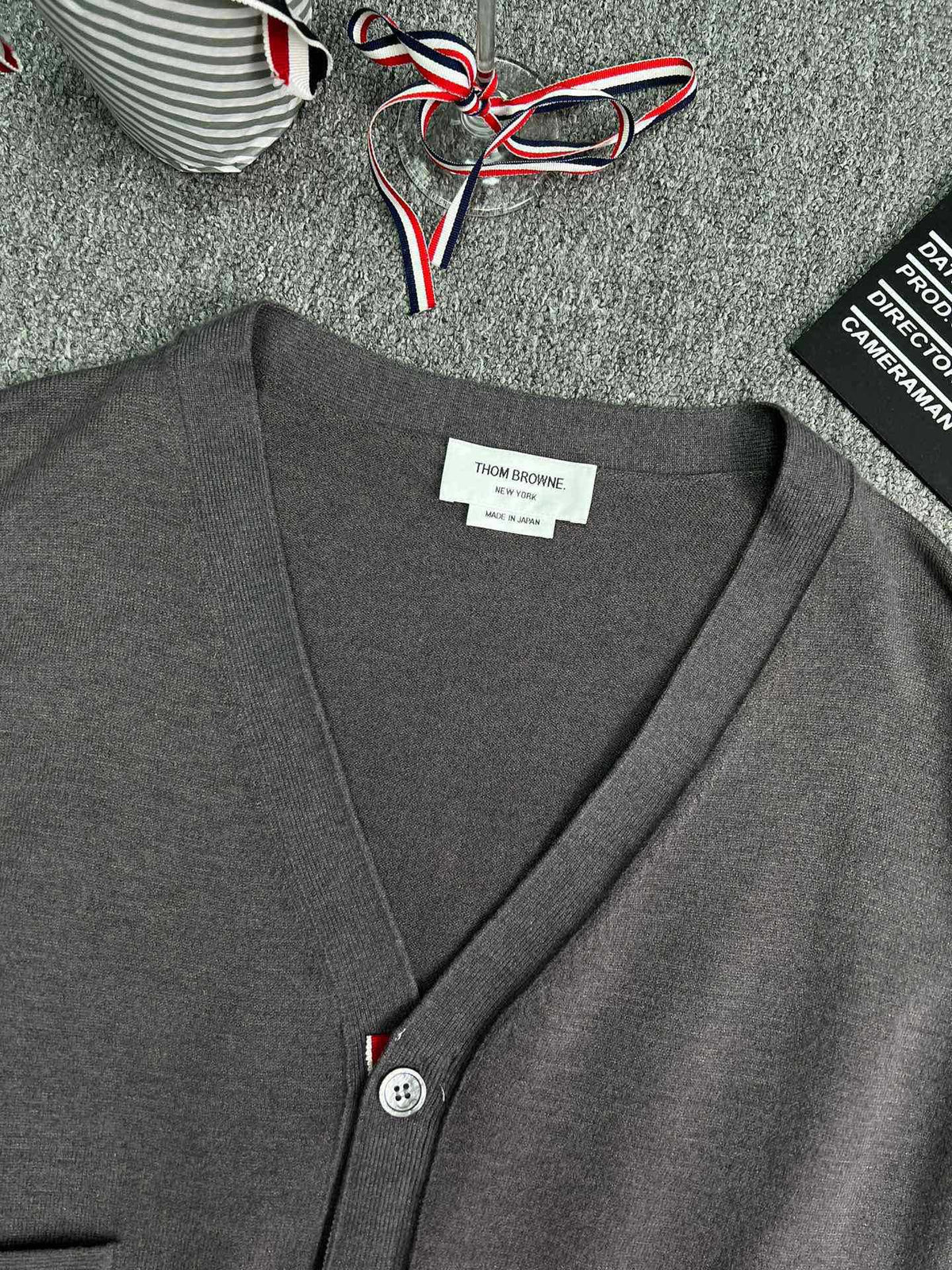 Thom Browne Style Four-Bar V-Neck Button Knit Vest