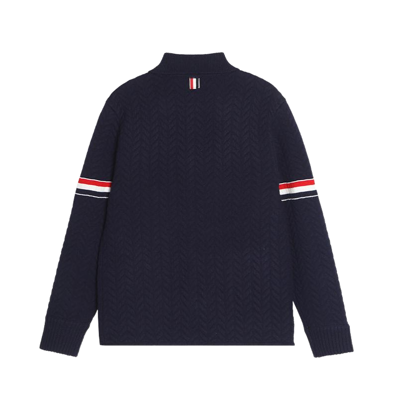 Unisex Herringbone Cardigan Jacket by Thom Browne, outerwear detail view