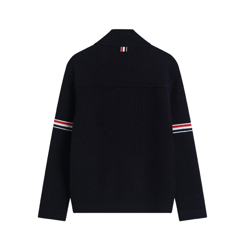 Men's coat by Thom Browne, outerwear detail view