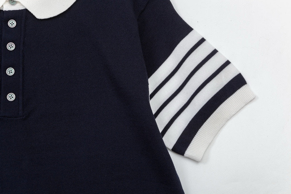 Four-Bar Stripe Knit Tee by Thom Browne, product detail view