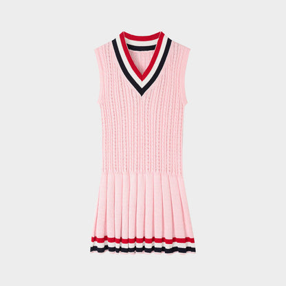 Striped V-Neck Sleeveless Knit Dress THOM TREND
