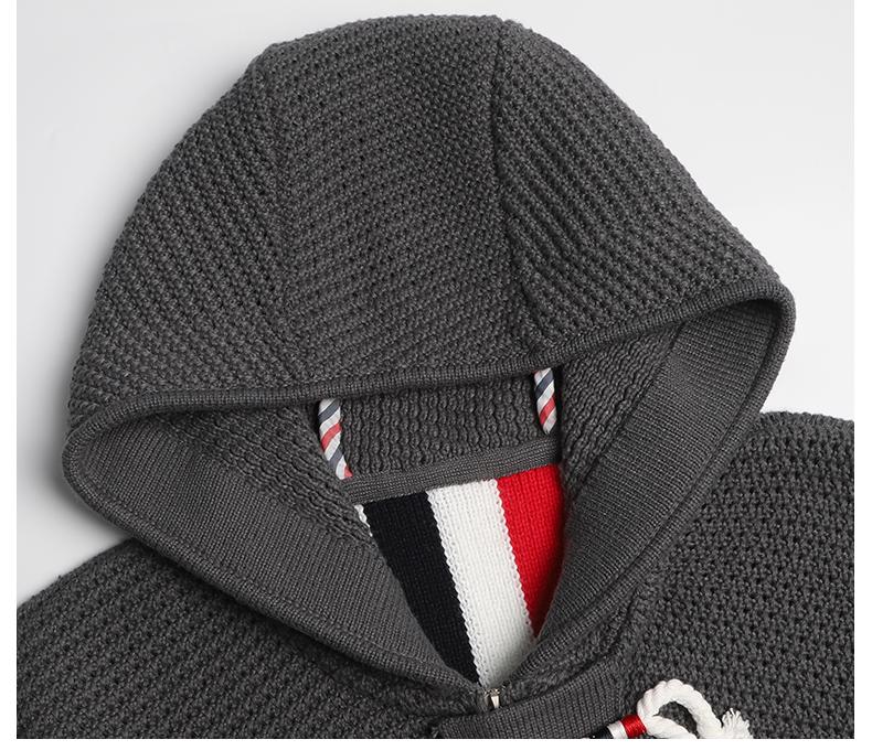 Men's hooded jacket by Thom Browne, outerwear detail view