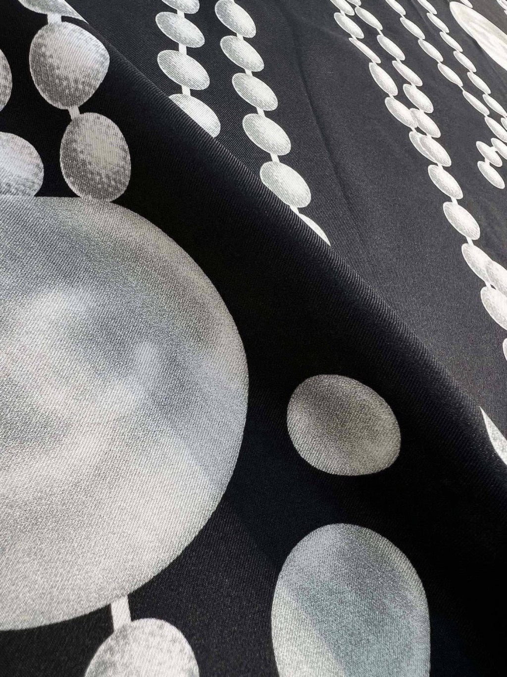 Chanel Style Pearl Motif Silk Scarf - Black White - Detail Image 8