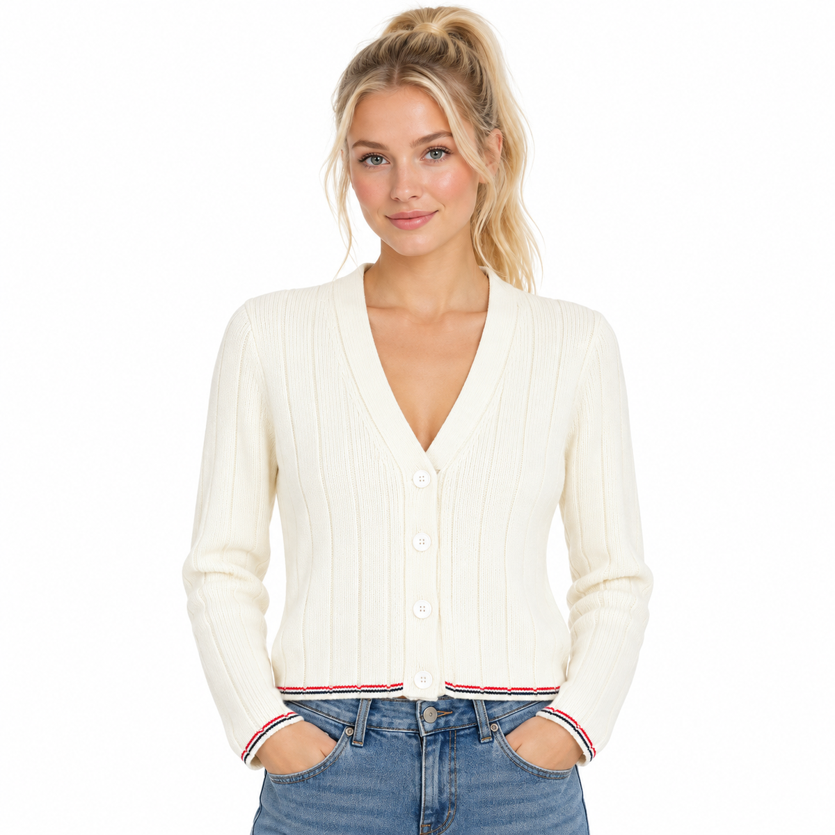 Cotton wool knitted cardigan - Model Main Image