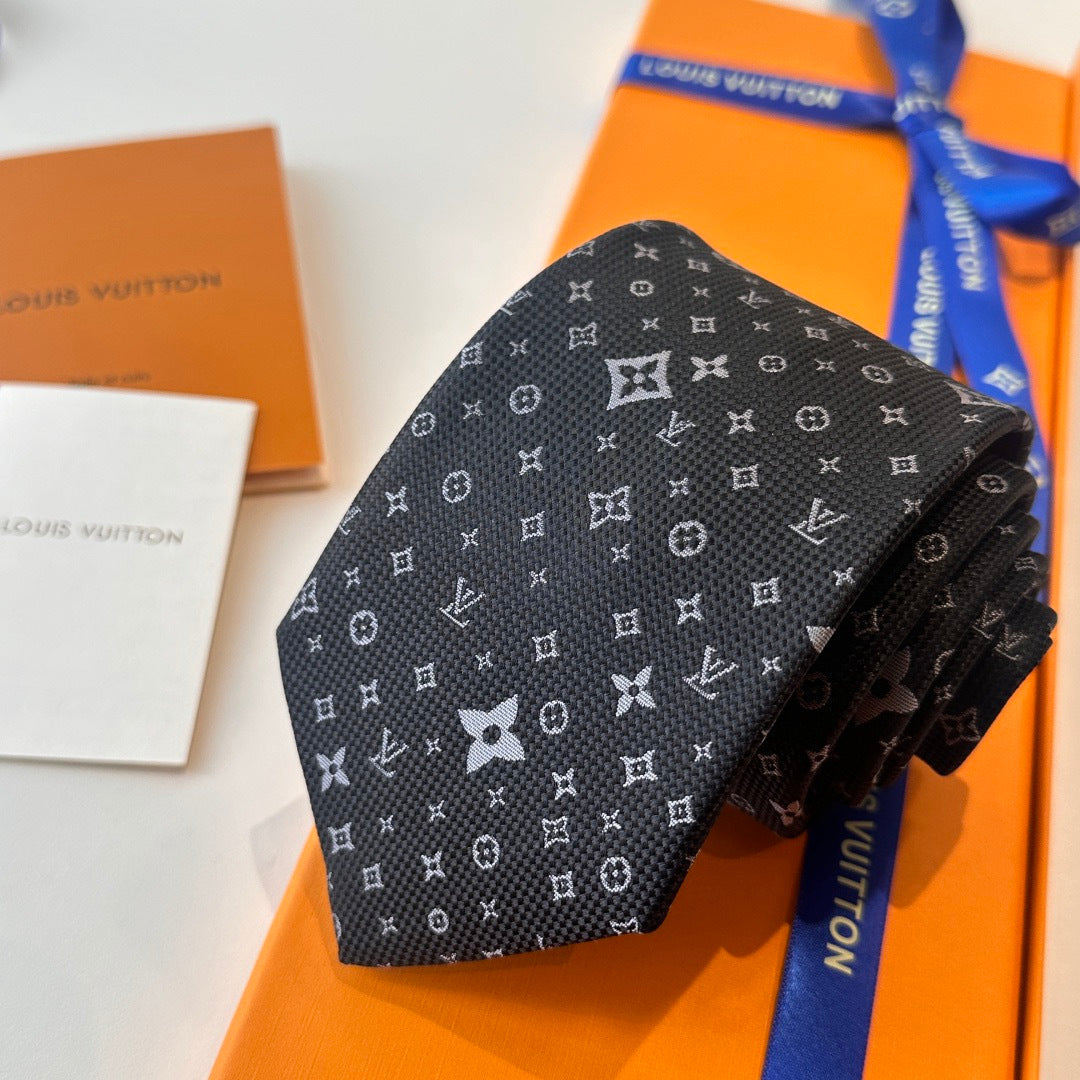 Louis Vuitton Style Men's Monogram Flower Silk Tie - Detail Image 2