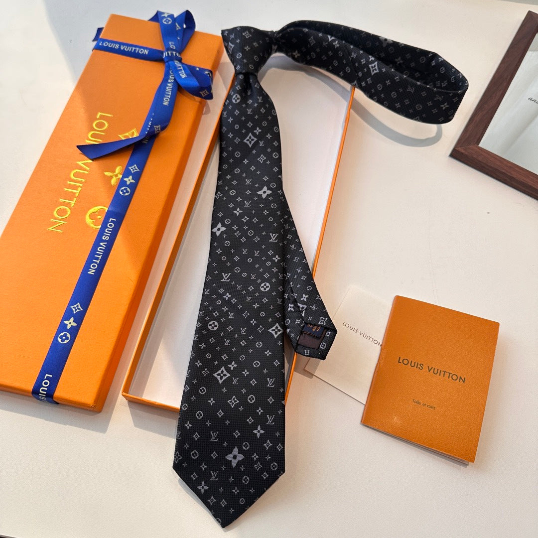 Louis Vuitton Style Men's Monogram Flower Silk Tie - Detail Image 5