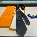 Louis Vuitton Style Men's Solid Silk Tie - Detail Image 8