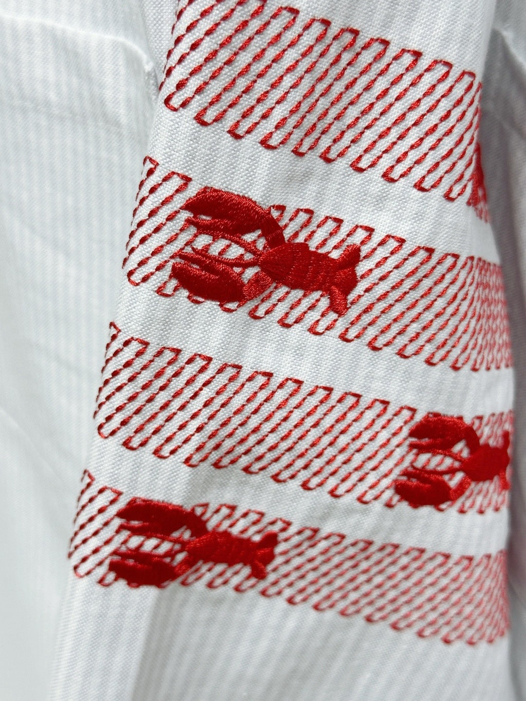 Thom Browne Men's Fine-Stripe Shirt with Lobster Four-Bar Embroidery