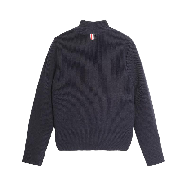 Unisex double-sided fake two-piece jacket by Thom Browne, outerwear detail view