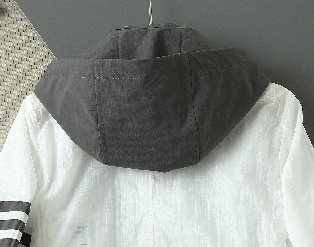 Thom Browne Unisex Detachable-Hood Jacket with Four-Bar Stripes
