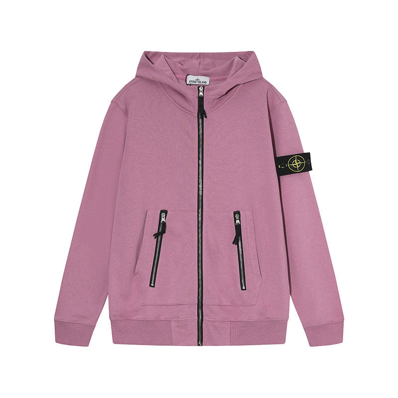 Stone Island Compass Badge Zip-Up Fleece Hoodie - Blue product detail view