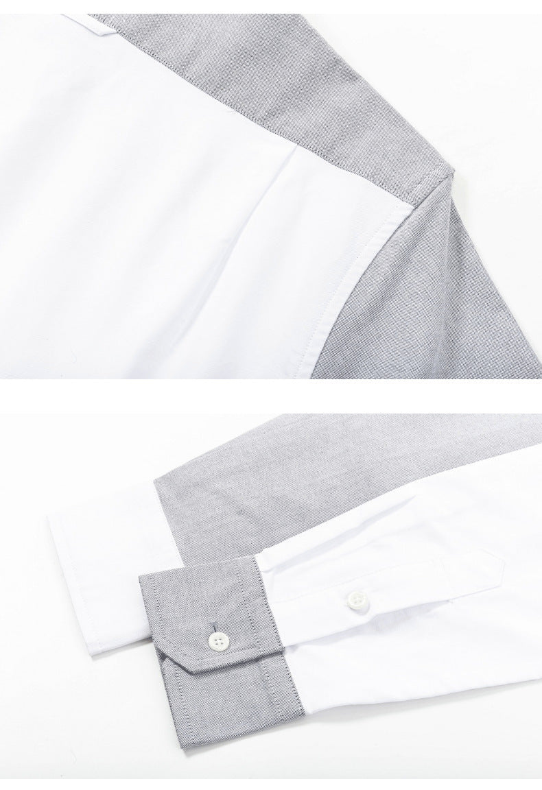 Men's Puppy Print Long-Sleeve Shirt — Back Slit, Gray & White by Thom Browne, shirt detail view