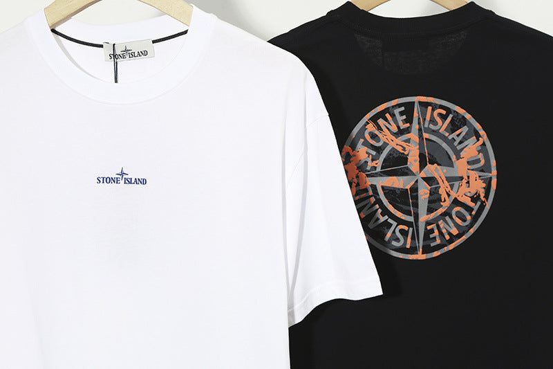 Stone Island Orange Overlay Compass Back Graphic T-Shirt - White product detail view