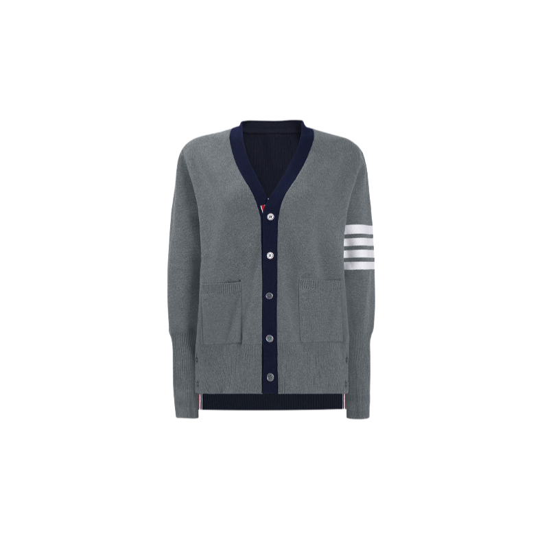 Unisex cardigan by Thom Browne, knitwear detail view