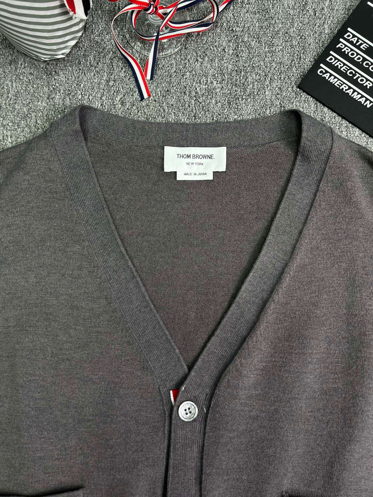 Thom Browne Style Four-Bar V-Neck Button Knit Vest