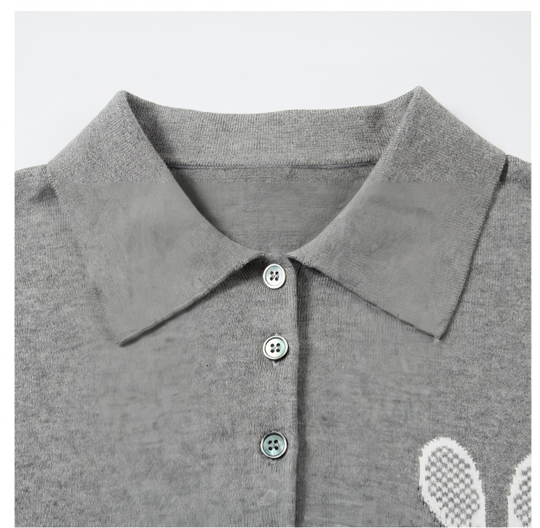 Women's Polo Knit Top – Tennis Racket Print THOM TREND