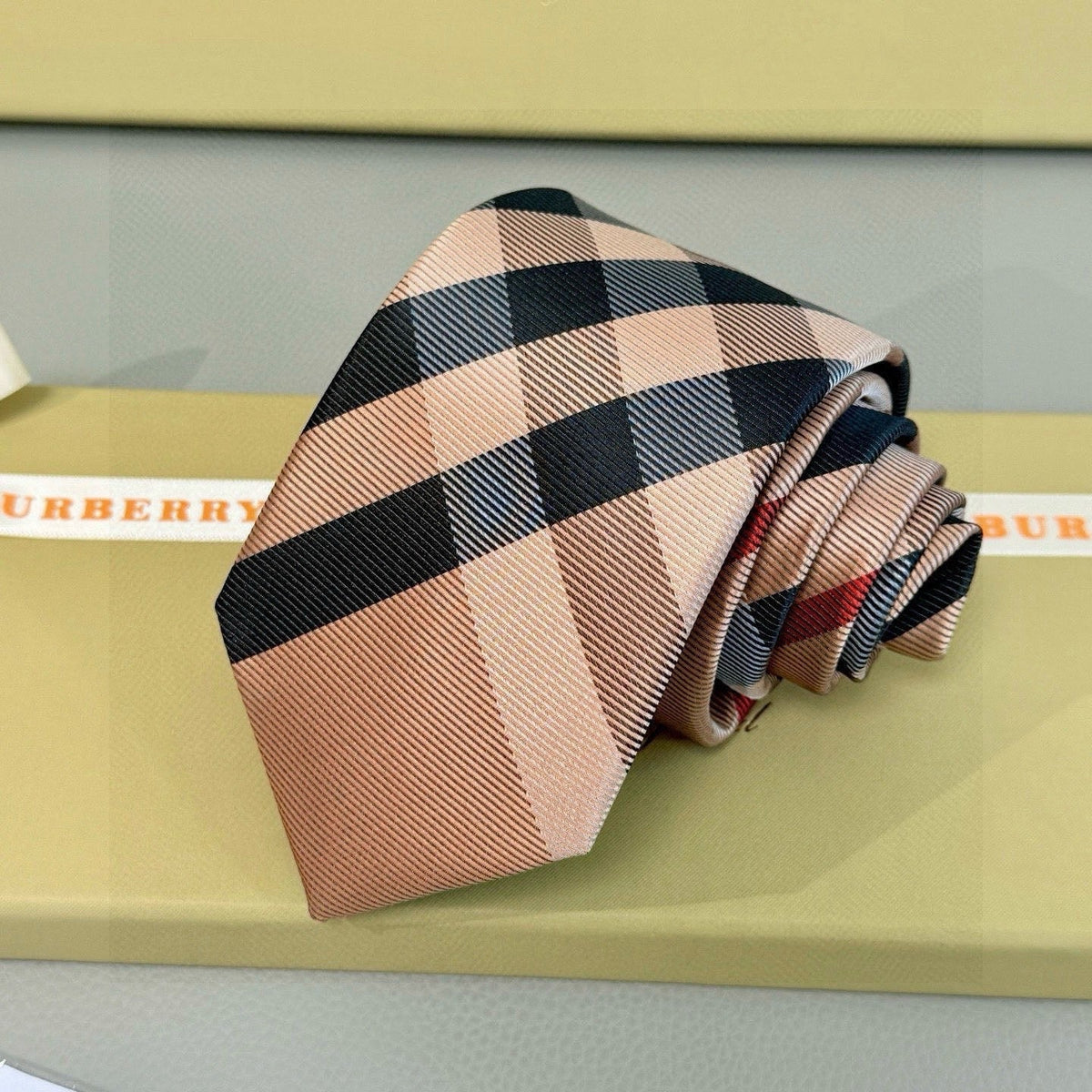 Burberry Style Men's Check Silk Tie - Detail Image 8