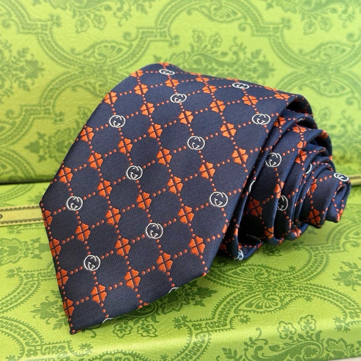 Gucci Style Men's Interlocking G Stripe Silk Tie - Detail Image 5