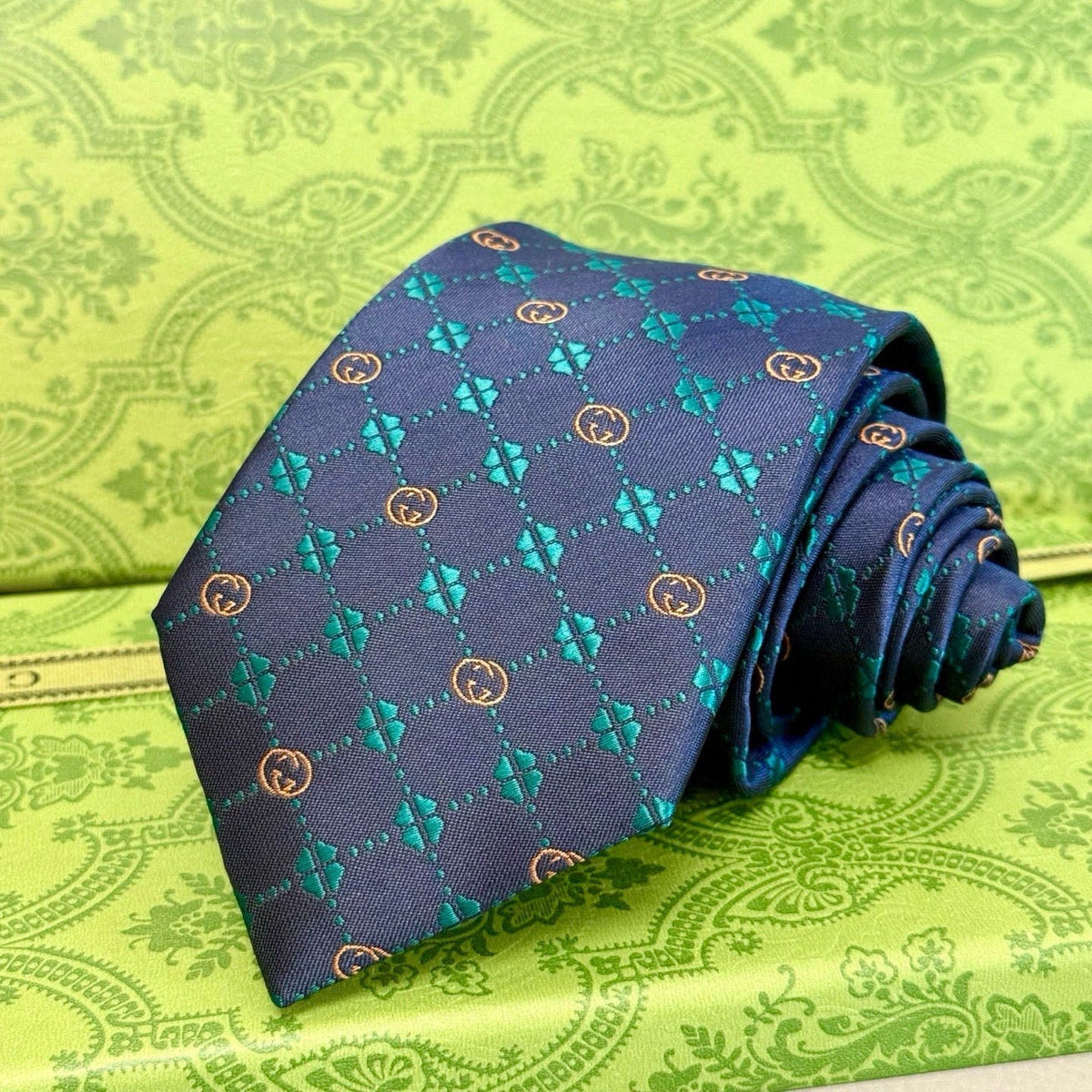 Gucci Style Men's Interlocking G Stripe Silk Tie - Detail Image 6