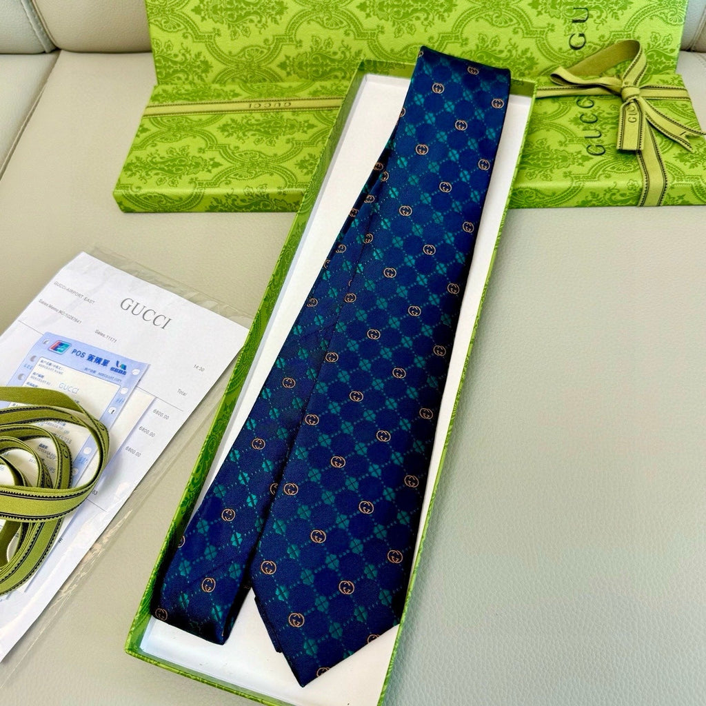 Gucci Style Men's Interlocking G Stripe Silk Tie - Detail Image 7