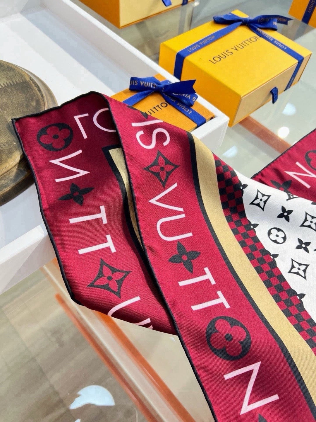 Louis Vuitton Style Monogram Silhouette Double-Sided Silk Scarf - Bordeaux - Detail Image 8