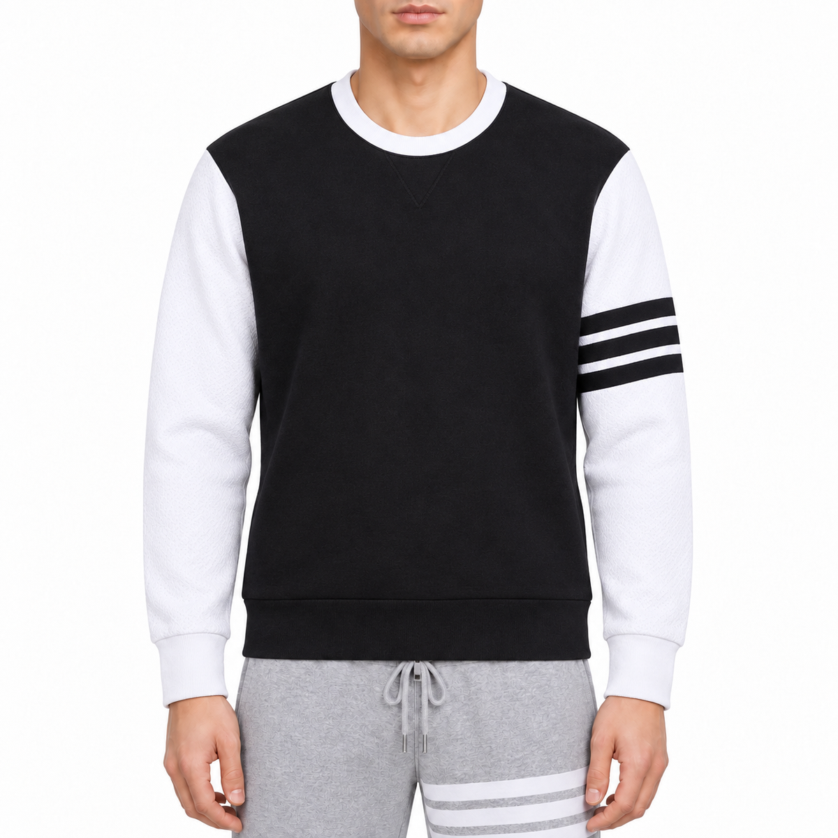 New Couples Hoodie by Thom Browne, modeled on a pure white background
