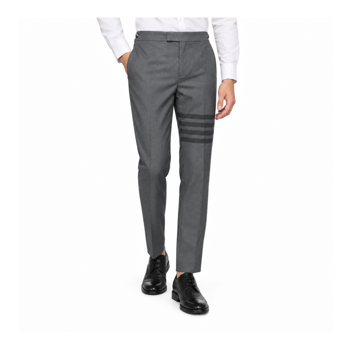 Thom Browne Style Men's Business Trousers - 50% Wool Premium Dress Pants with Signature Four-Bar Detail - Main Image
