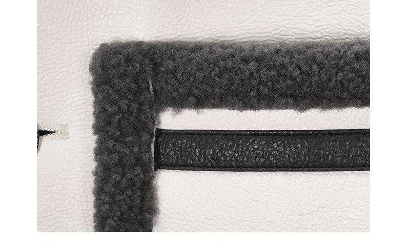 Lapel wool coat by Thom Browne, outerwear detail view