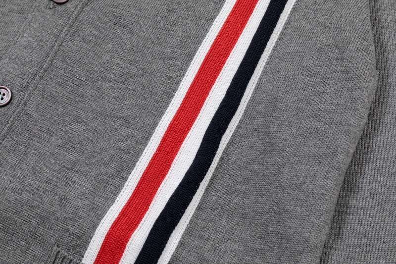 Men's cardigan by Thom Browne, knitwear detail view