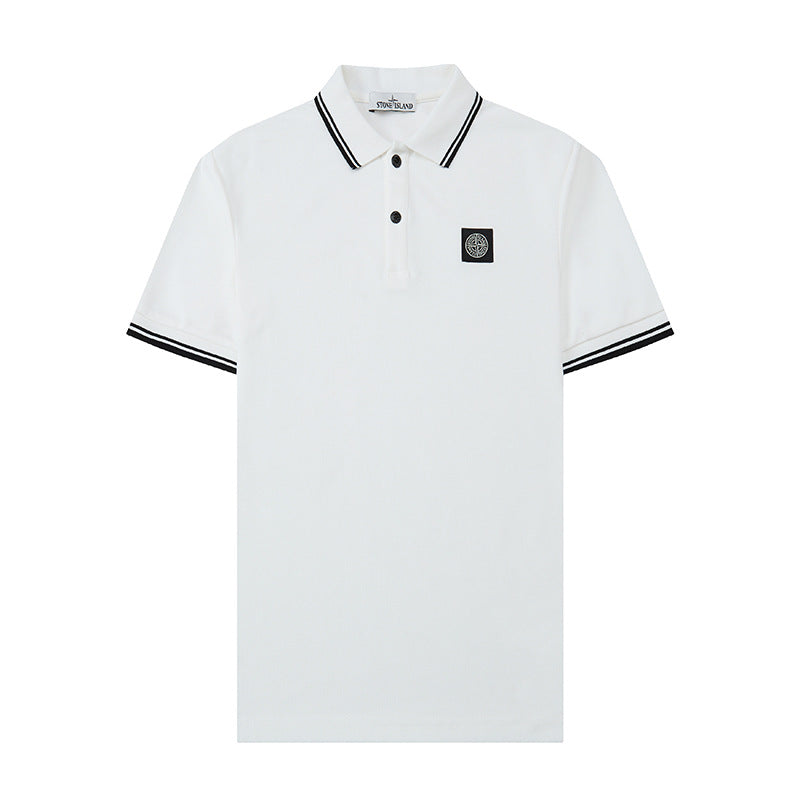 Stone Island Compass Badge Contrast Trim Polo Shirt - Gray front view