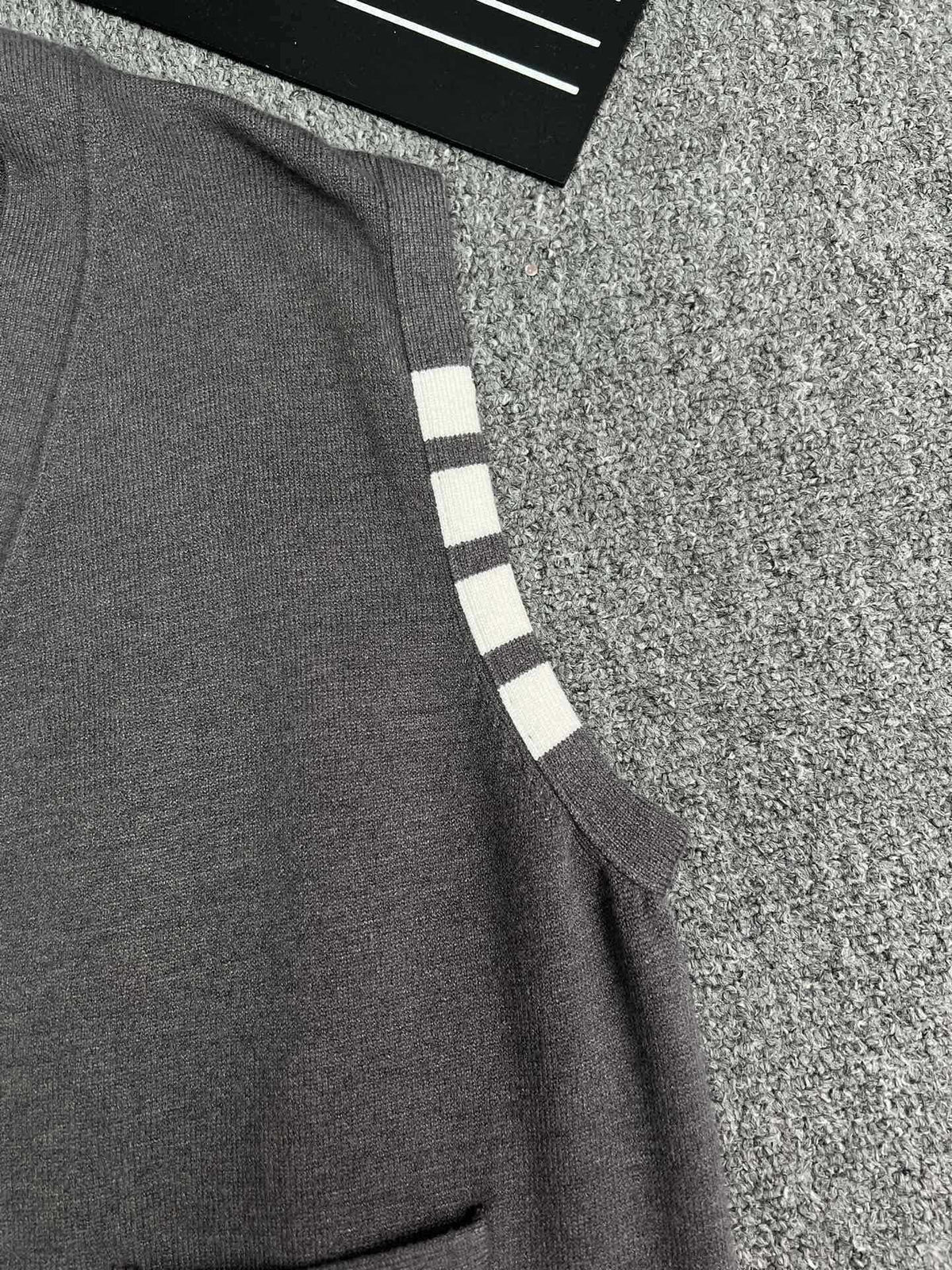 Thom Browne Style Four-Bar V-Neck Button Knit Vest